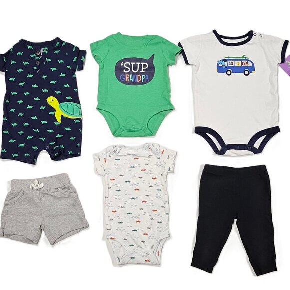 Carter’s & Just One You Baby Boy 3M Lot of 6pc | Bodysuits Pants Shorts Romper - Picture 1 of 9